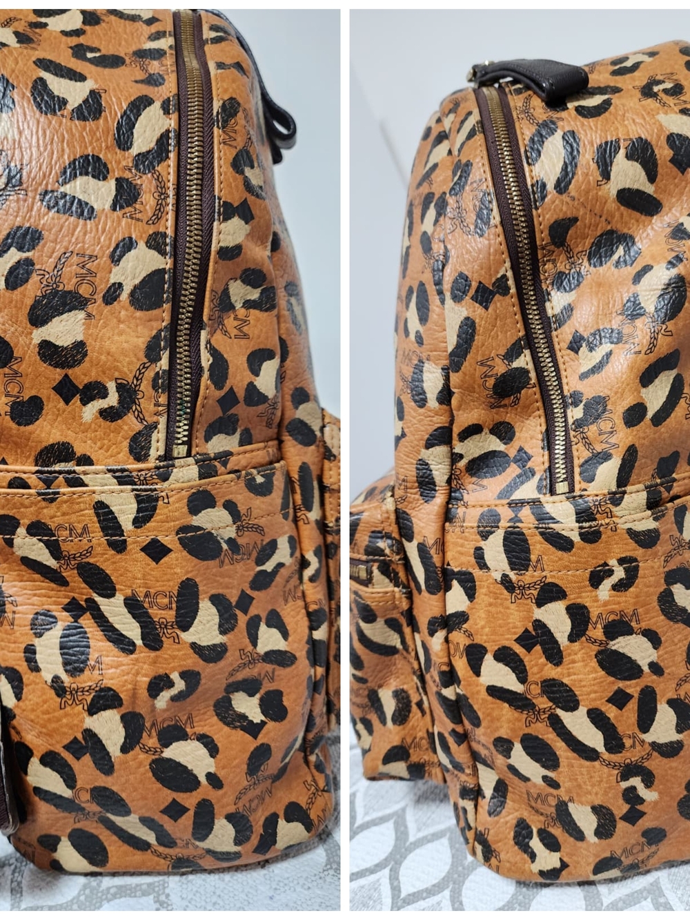 MCM Leopard Print Backpack Brown/Black - Picture 11 of 16